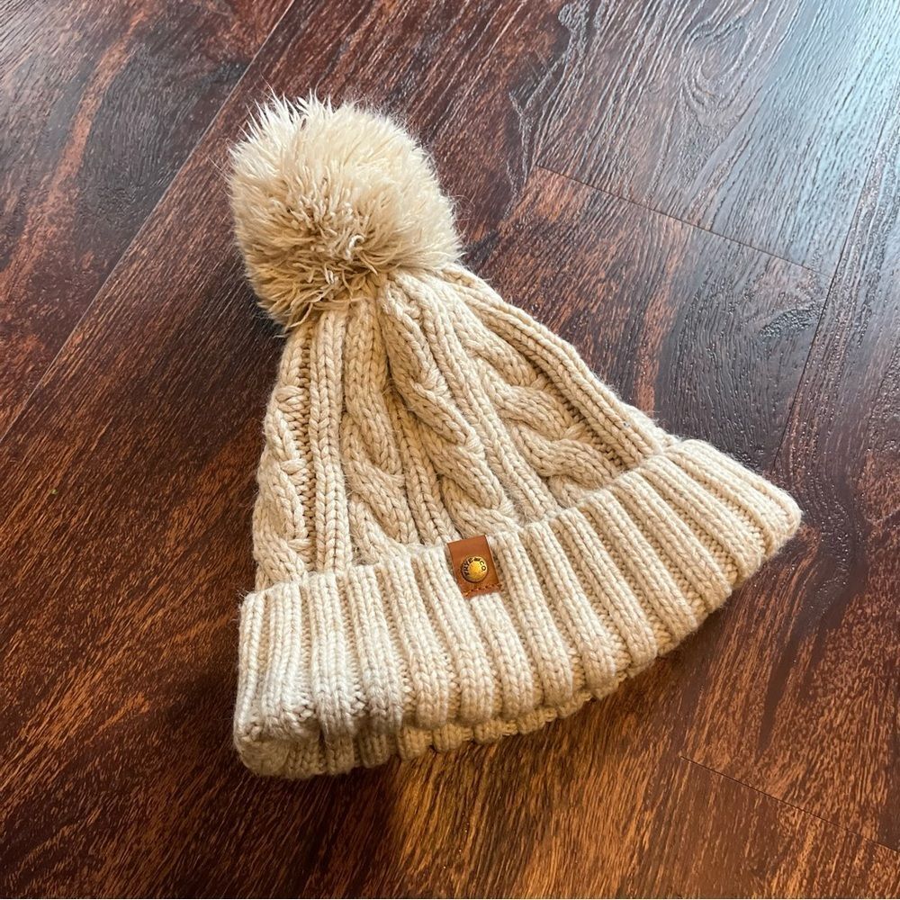 Frye and Co. Cable Knit Pom Beanie in Oatmeal